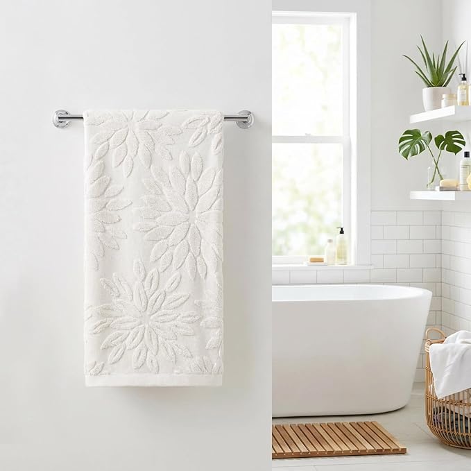 Artoid Mode 1 Pc White 3D Dahlia Floral Jacquard Hand Towels - Image 2