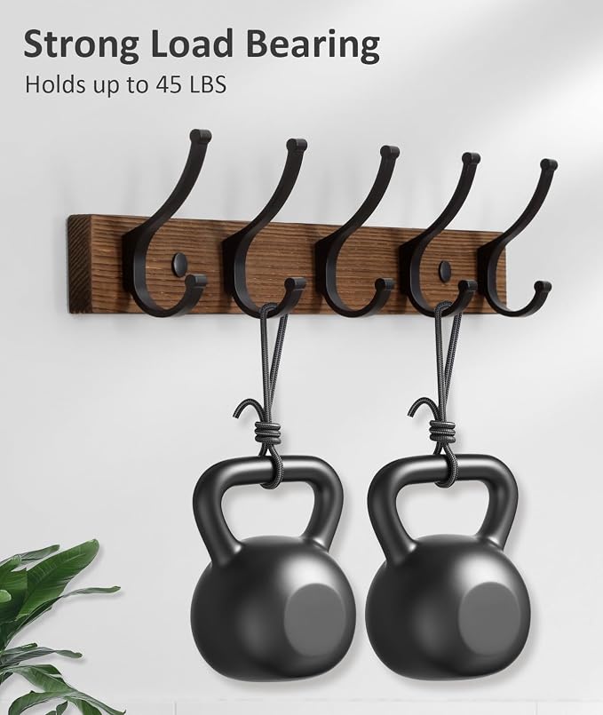 Optish Coat Rack Wall Mount, 16.5 Inches Wood Coat Hooks, Wall Hooks - Image 3