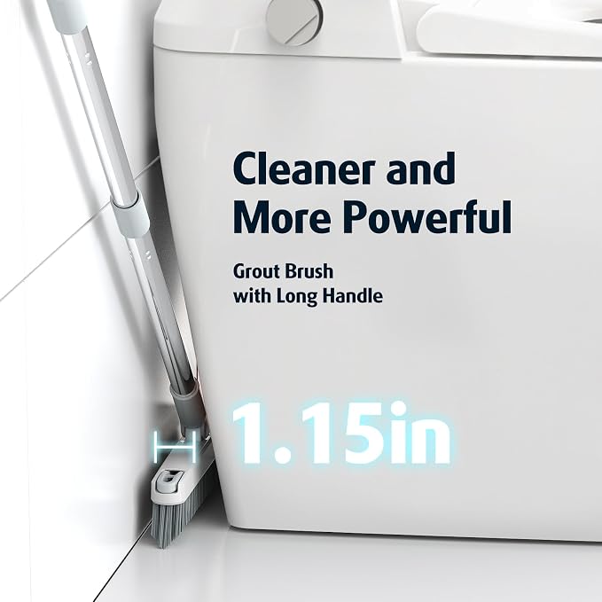 AIR U+ Grout Brush with Long Handle 180° Swivel Scrub Brush White | Shower - Image 5