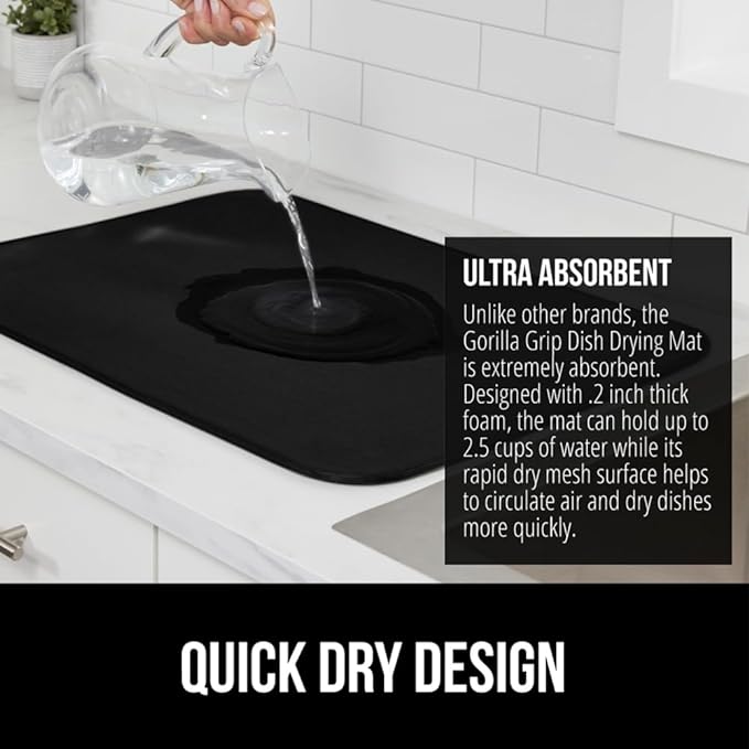 GORILLA GRIP Ultra Water Absorbent Microfiber Dish Drying Mat, Quick Dry Thick - Image 3
