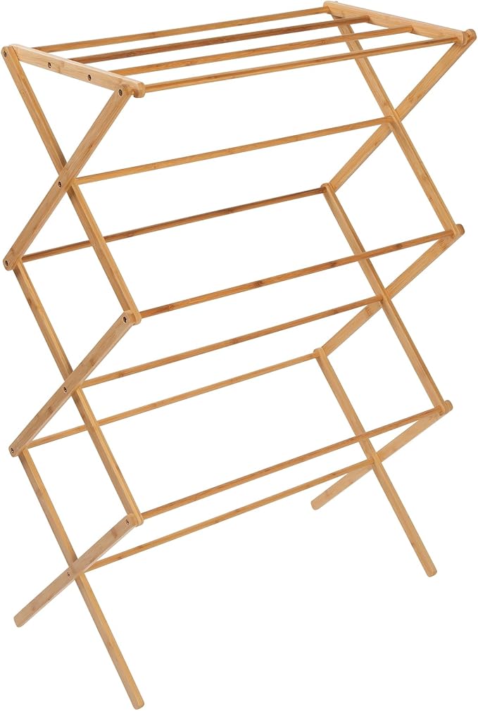 Honey-Can-Do Collapsible Bamboo Drying Rack – Sturdy & Foldable Laundry Drying - Image 3