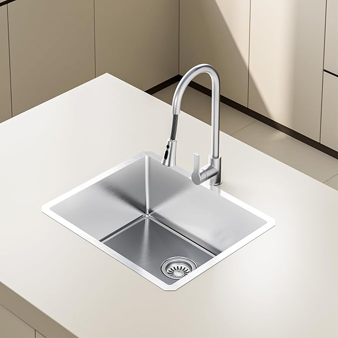 23 inch Undermount Handmade 18 Gauge Single Bowl Stainless Steel Kitchen Sink with Accessories