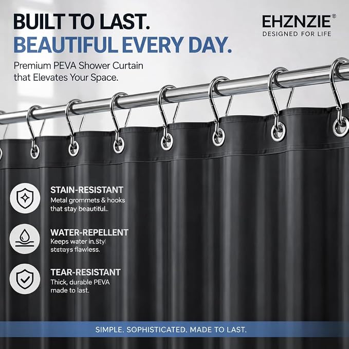 EHZNZIE Dark Grey Shower Curtain Liner 72x72, PEVA Waterproof Bath Curtain - Image 2
