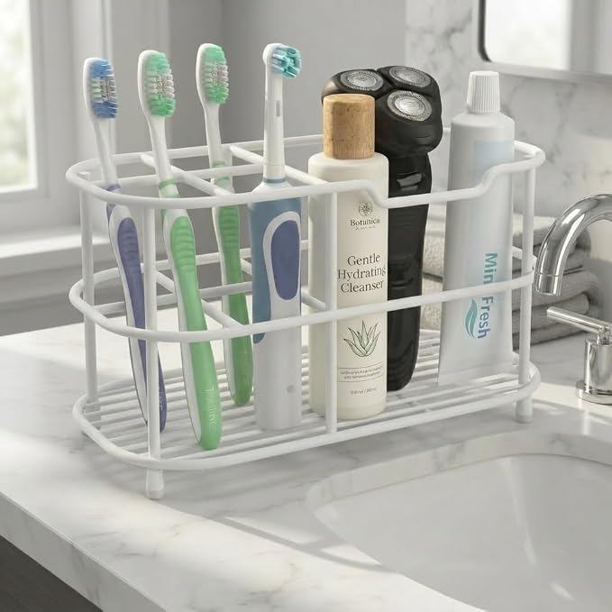 Bathway Toothbrush Holder for Bathroom, 6.9"L x 3.4"W x 4"H, Matte White by Bathway