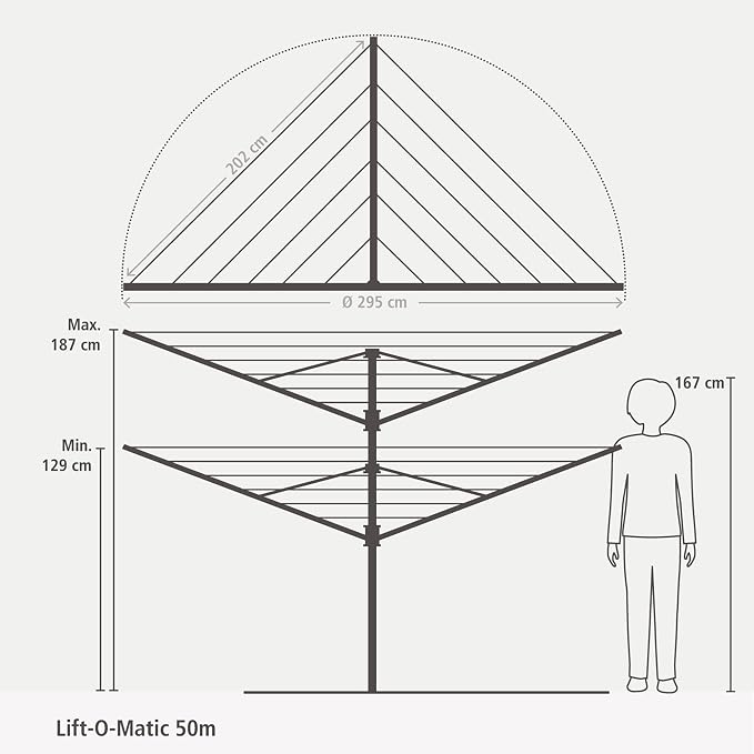 Brabantia Lift-O-Matic Outdoor 4 Arm Clothesline Height Adjustable, Folding - Image 7
