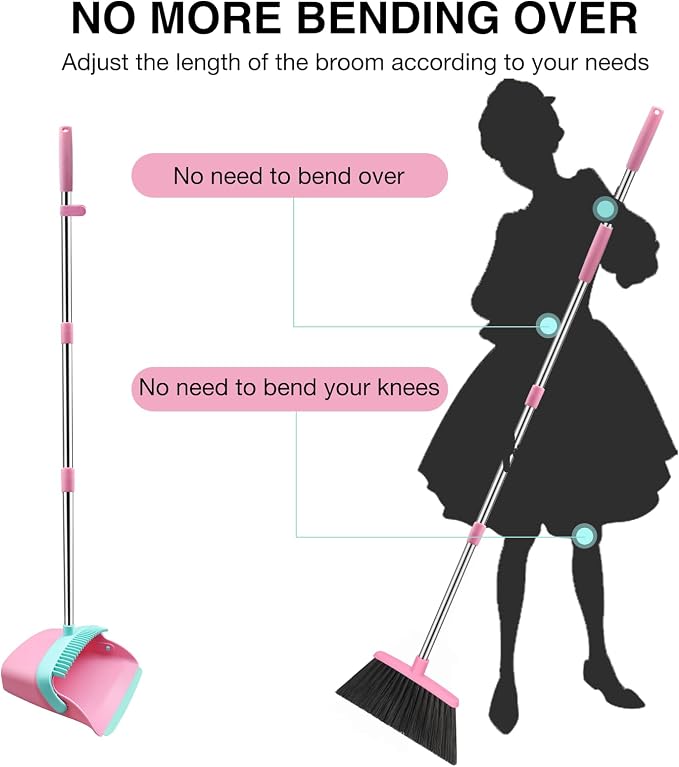 Broom and Dustpan Set, 52-in Long Adjustable Handle Broom Dustpan Combo - Image 3