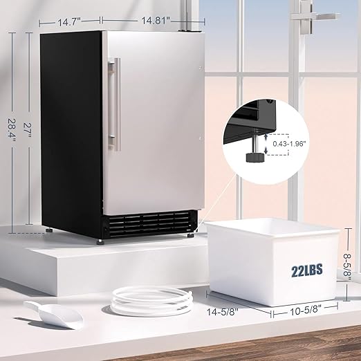COTLIN Drainless Ice Maker 15" W with 22LBS Storage Bin, Free-Standing Under Counter Ice Maker Cabinet Ready, Crescent Ice for Home, No Drain Required, ETL Approved