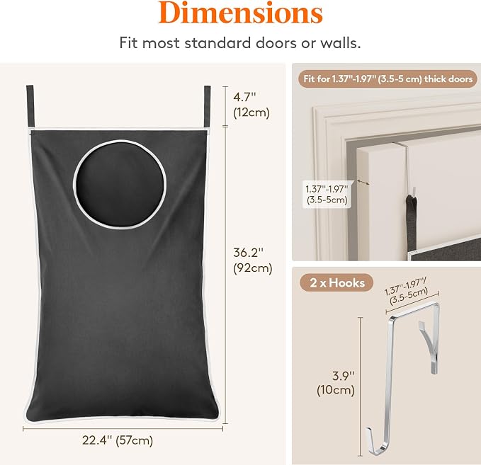 Lifewit 1 Pack Over Door Laundry Hamper, Collapsible Hanging, Dark Gray - Image 2