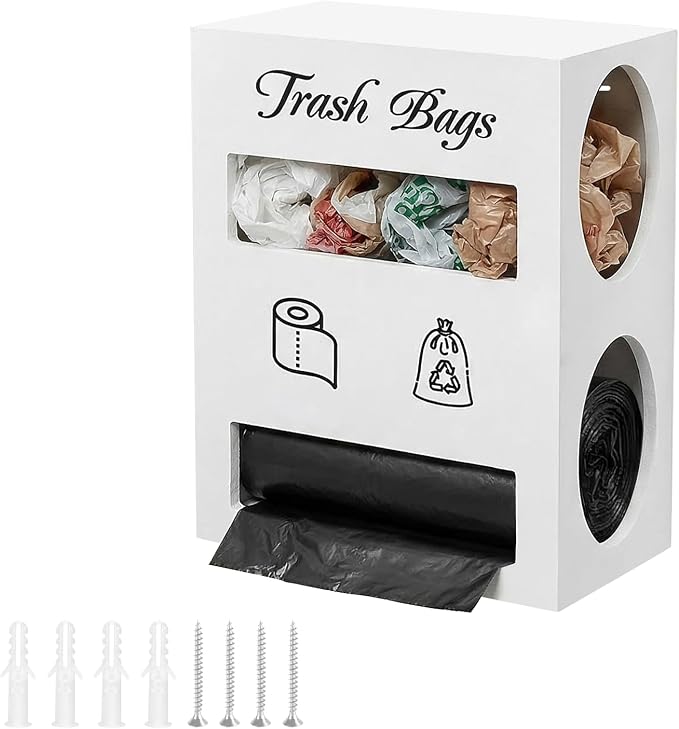 2 in 1 Trash Bag Dispenser, Double Wall Mounted, Wood Trash Bag Holder by Liuceny