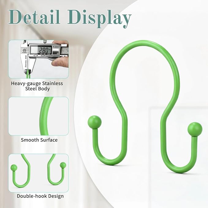 Shower Curtain Hooks, Stainless Steel Shower Curtain Hangers, Metal Shower - Image 4