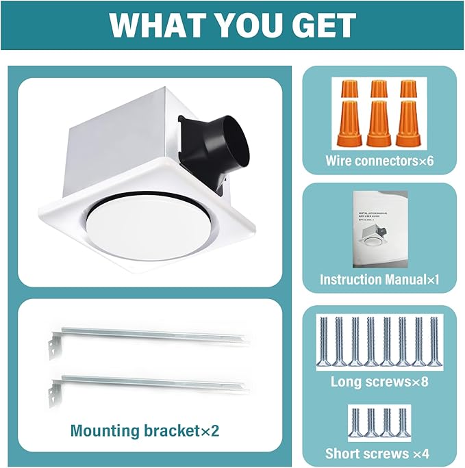 Bathroom Exhaust Fan with Light,120 CFM 1.2 Sones, 41W Bathroom Fan with Light for Home, 1500lm LED Light 2700K/4000K/6500K-UL HVI Certificated