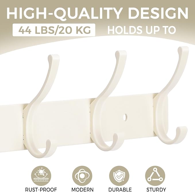 Coat Rack Wall Mount, 2 Pack White Coat Hooks Hanger Wall - Image 3