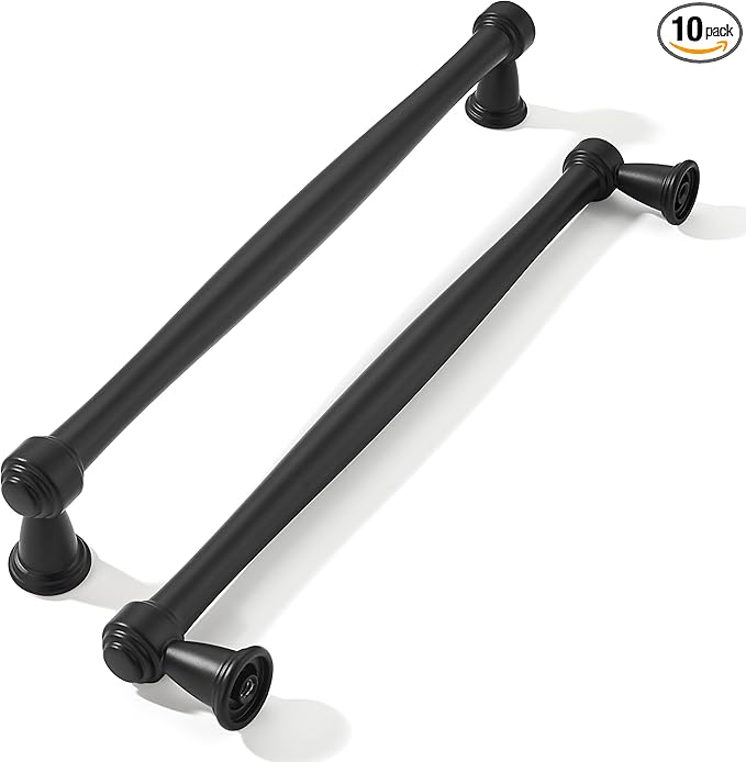 khtumeware 10 Pack 8 Inch(203mm) Black Cabinet Pulls Black Kitchen Matte Black Cabinet Handles Kitchen Cabinet Hardware for Cupboard Drawer Handles Dresser Pulls