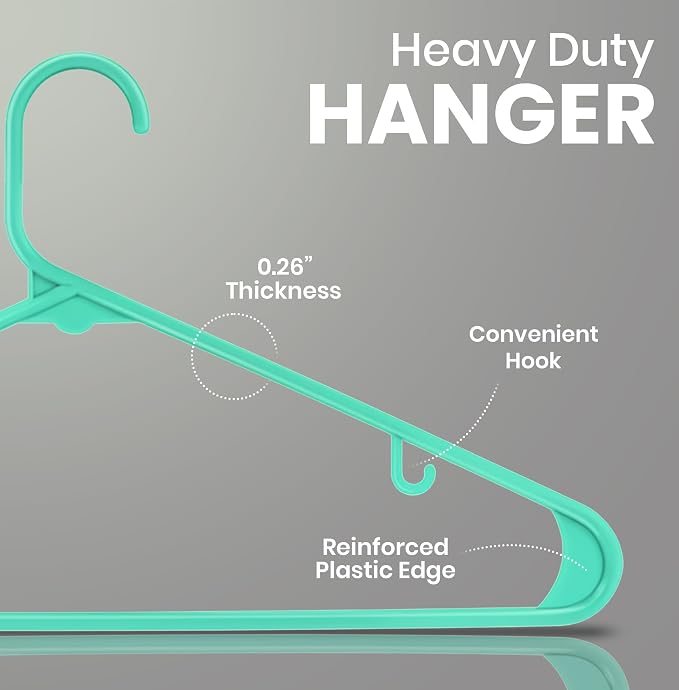 Utopia Home Plastic Hangers 50 Pack – Built-in Strap Hooks Aqua | Space saving - Image 2