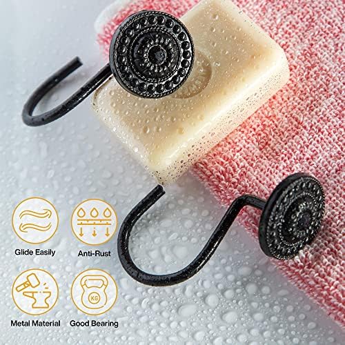 Black Shower Curtain Hooks, Rust Proof Decorative Shower Curtain Rings - Image 4
