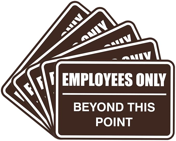 All Quality Classic Framed Employees Only Beyond This Point Wall or Door Sign | Easy to Install Business Signage - Small (Dark Brown) 5 Pack