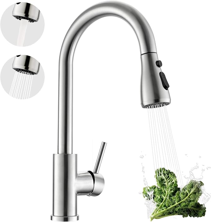 Pull-Down Kitchen Faucet, Brushed Nickel | 304 Stainless Steel, 10-Min DIY by KICIMPRO