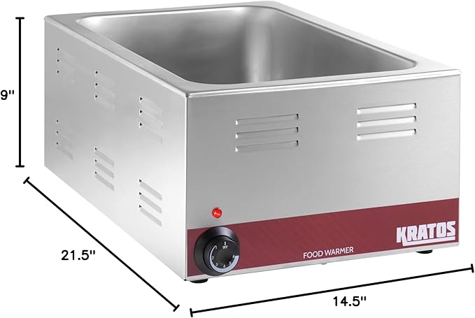 Kratos Commercial Electric Countertop Food Warmer | Portable Steam Table Food Warmer | 120V, 1200 Watts, Stainless Steel | Fits 12" x 20" Food Pans (28W-168)