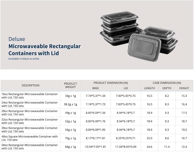 TIYA Food Containers - 12 oz Bulk 150 Pack with Lids - Rectangular Plastic To-Go Containers - Reusable, Microwavable, Dishwasher Safe - Leak-Proof for Meal Prep - BPA-Free