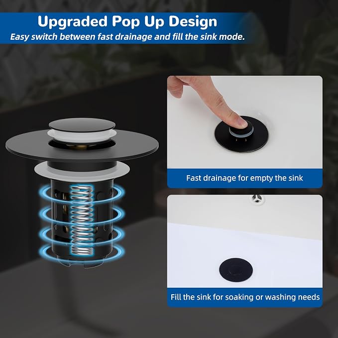 Hibbent 3 PCS Upgraded 3 in 1 Bathroom Sink Drain Strainer, Pop Up Stopper | - Image 6