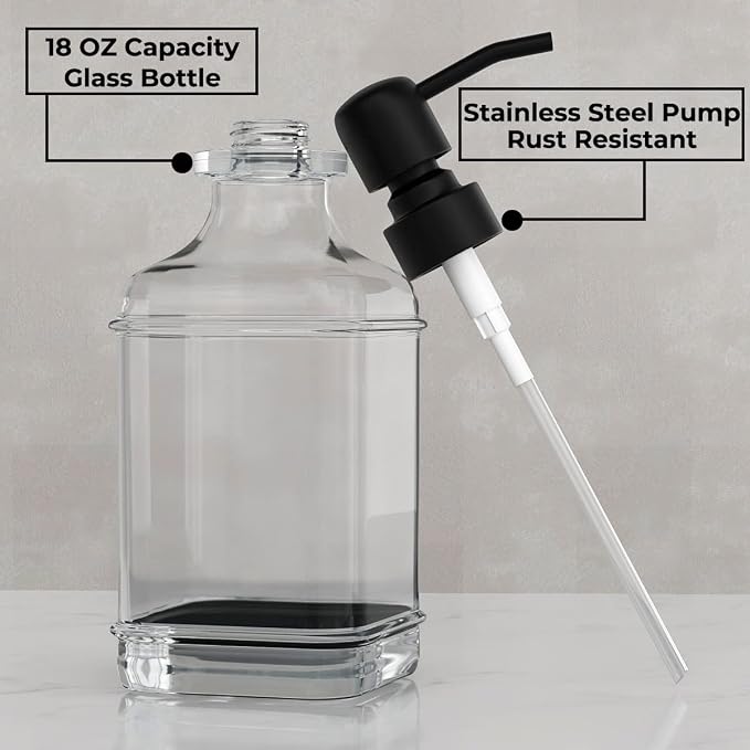 2 Pack Soap Dispenser, 18 Oz Antique Design Thick Glass Hand Dispensers; - Image 2