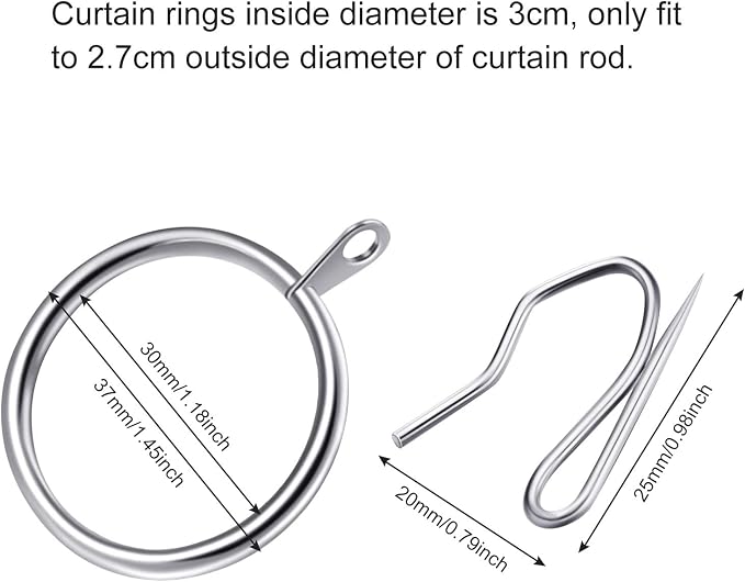 Hotop 60 Pcs 1.26 Inch Curtain Ring and 60 Pcs Pin Hook, 0.98/1.26/1.5/1.65 - Image 2