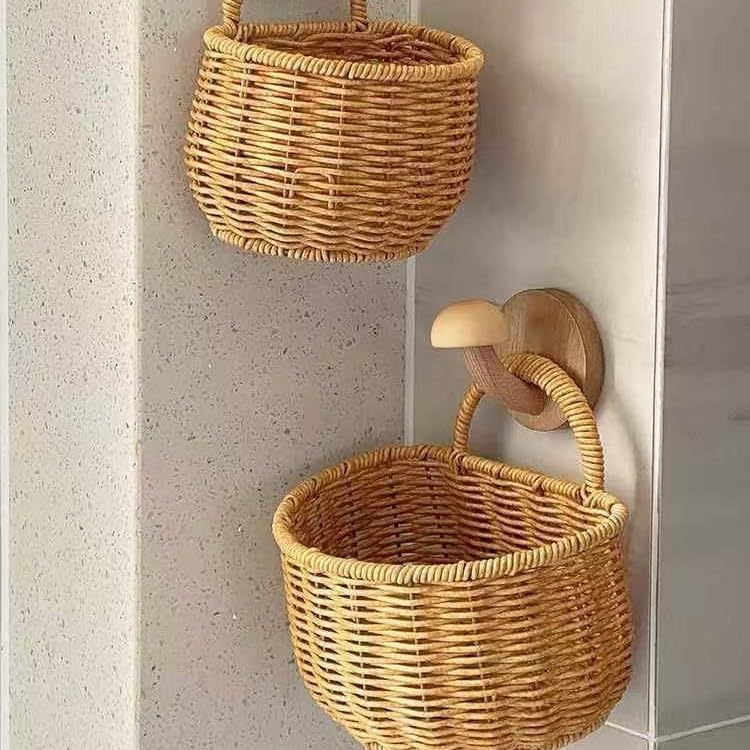 2 Pack Rattan Hanging Storage Baskets Wall Organizer - Image 5