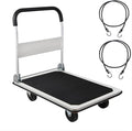 LEADALLWAY Platform Truck Large Size 880lbs Heavy Duty Foldable Push Cart 35.8x24x34.3inches White with 2 Ropes