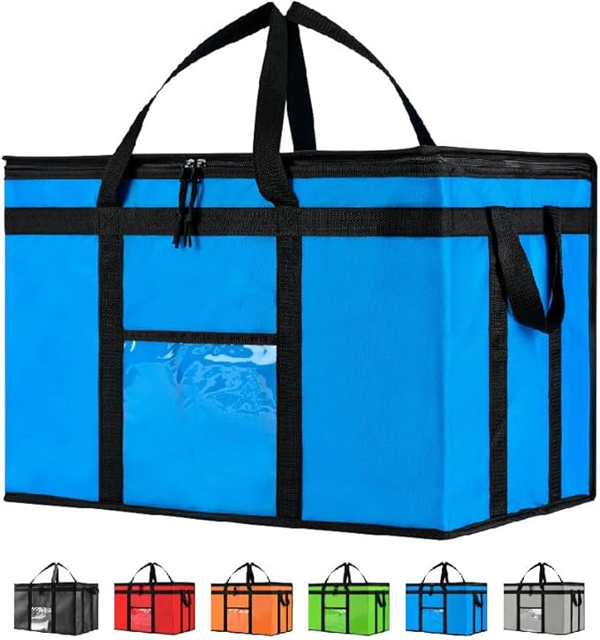 NZ home Insulated Bags for Food Delivery (3XL) Grocery Shopping Cooler Bag, Pizza Delivery, Hot & Cold Catering Tote, Reusable, Foldable & Heavy Duty (Blue)