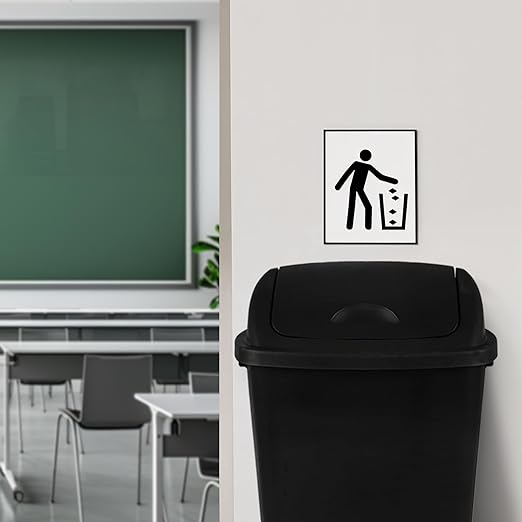 4-Pack 13 Gallon Waste Basket with Swing-Top Lid, Black Garbage Bin, Commercial Trash Can for Kitchen, Outdoor, Garage and School, Fits 13 Gal Liners