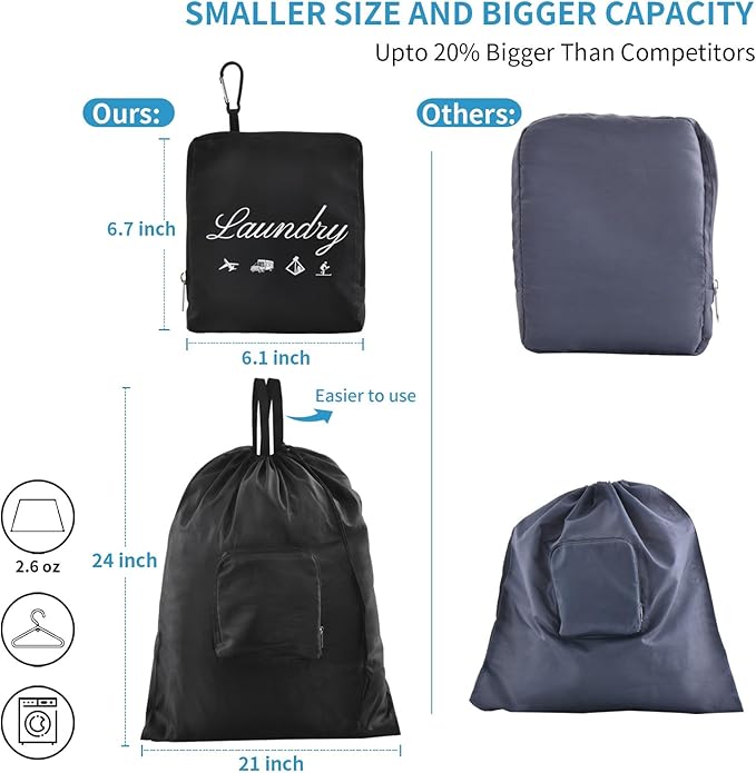 JHX Travel Laundry Bag, Dirty Clothes Organizer【Upgraded】with Handles and - Image 2