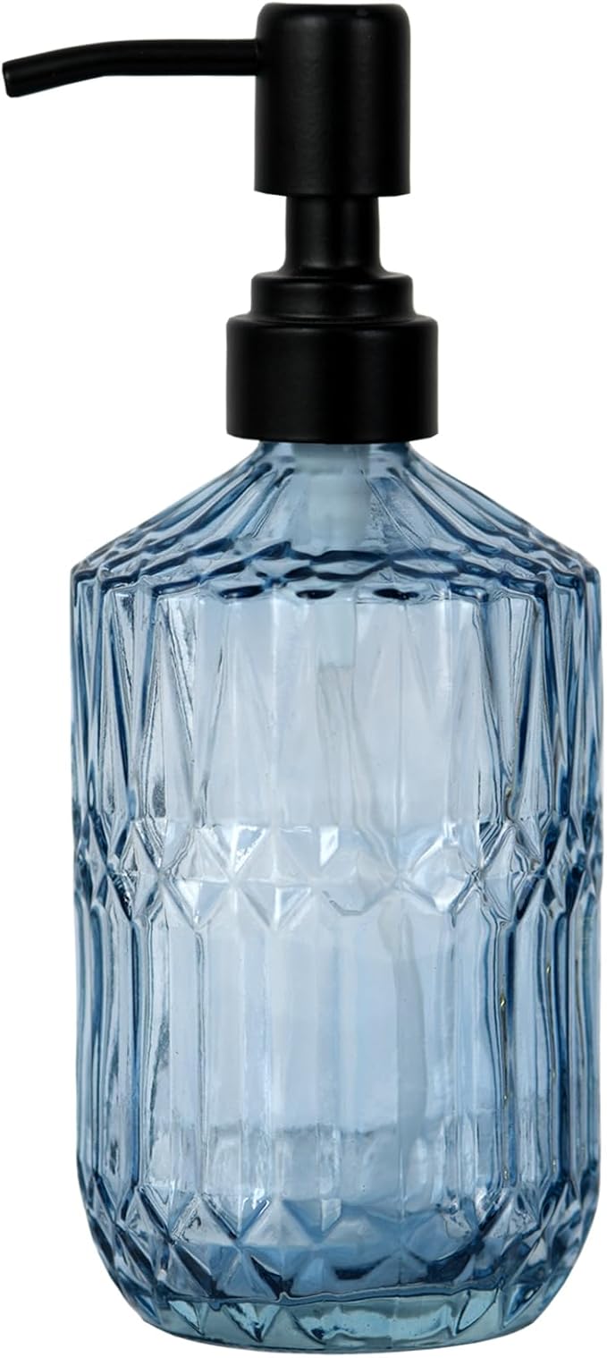 18oz Blue Glass Soap Dispenser, Refillable Kitchen, Bathroom Thick Glass Soap by Hzxcuim