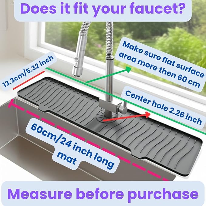 24 Inch Longer Faucet Mat for Kitchen Sink, Silicone Sink Faucet Mat Splash - Image 3