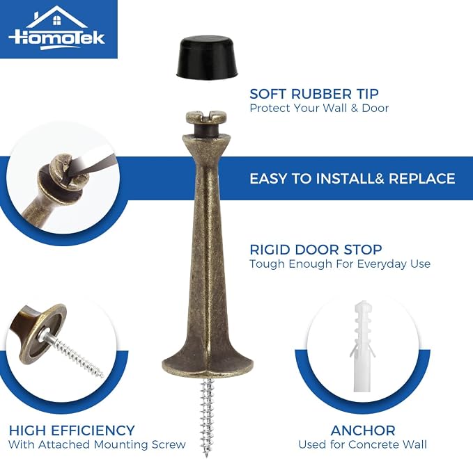 HOMOTEK 6 Pack Heavy Duty Solid Rigid Door Stop - Image 2