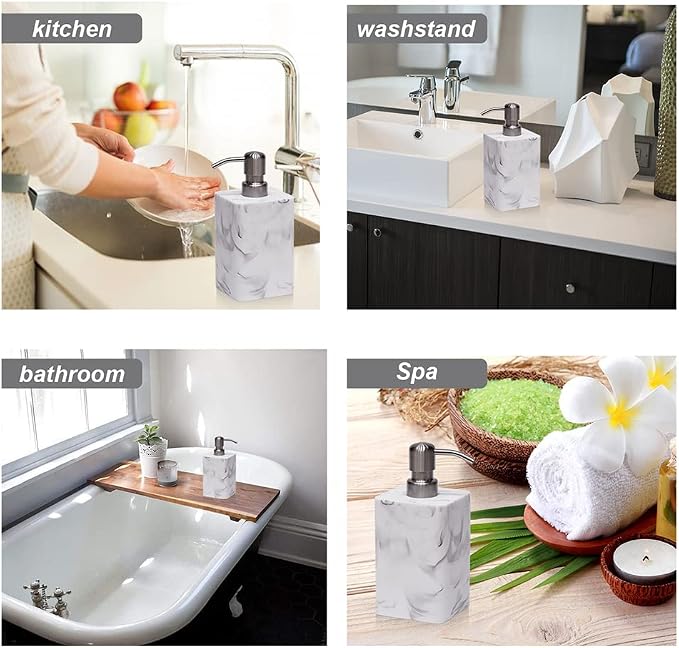 White Marble Style Hand Soap Dispenser, Refillable Liquid Decorative Soap - Image 3