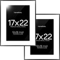 Homeforia 17x22 Picture Frame Black, High End Metal 17x22 Poster Frames with Mat 12x18 for Photo, 17 x 22 Black Frame Matted to 12 x 18 inch Print, 22x17 Thin Frame, Tempered Glass, Wall Kit, Set of 2