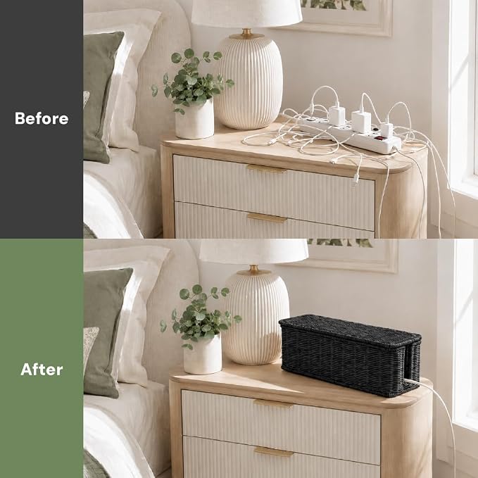 Cable Management Box, Handmade Rattan Cord Organizer - Image 5