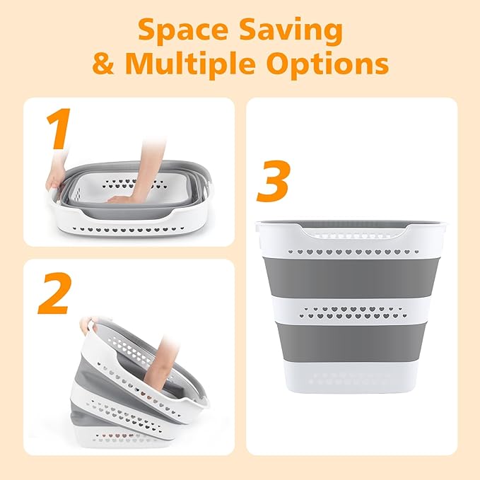 2 Pcs 42L Medium Collapsible Plastic Laundry Basket - Image 4