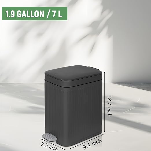 Small Bathroom Trash Can with Lid, 1.9 Gallon Slim Soft Close Step, Kitchen & - Image 7