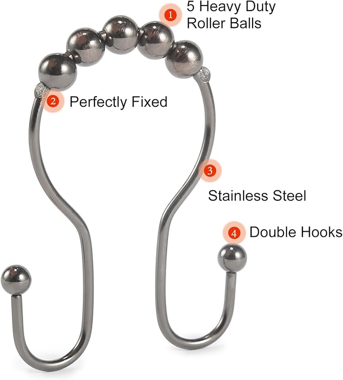 Shower Curtain Hooks, Stainless Steel Shower Curtain Hangers, Double Hook - Image 4