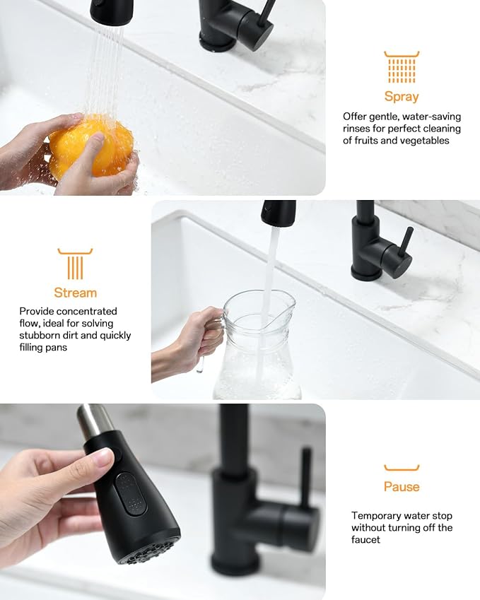 Kitchen Faucet with Pull Down sparyer, Leak Proof, Matte Black | 304 Stainless - Image 6