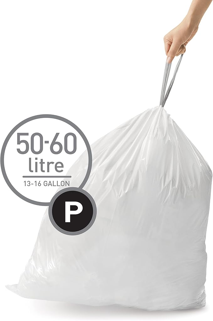 simplehuman Code P 60 Count Custom Fit Liners, Drawstring Kitchen Trash Bags - Image 2