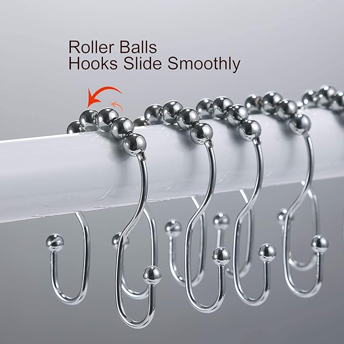 Shower Curtain Hooks, Stainless Steel Shower Curtain Hangers, Double Hook - Image 5