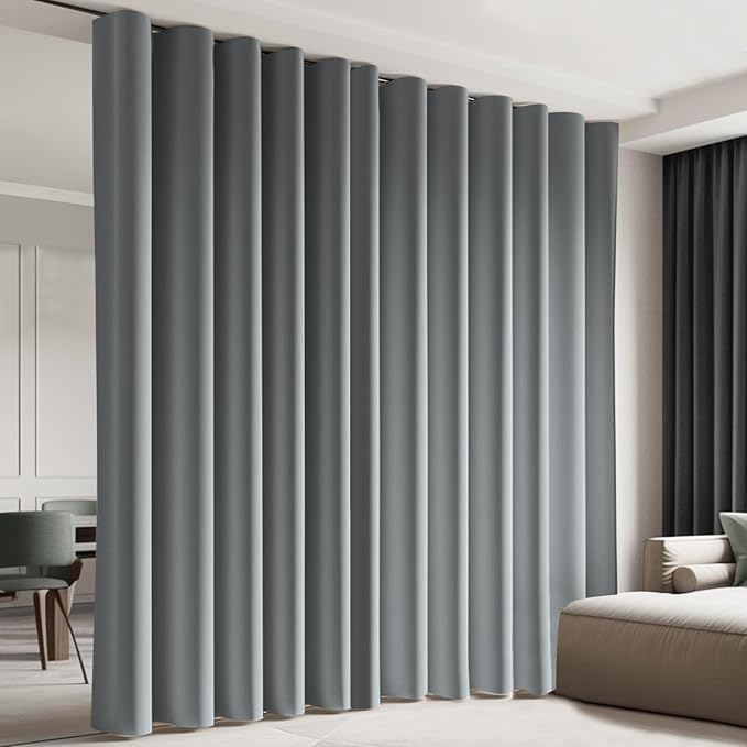 Room Divider Blackout Curtain Track Curtains Wall Dividers Panels Screen for Living Rooms Bedroom Office Privacy Partition Separation, W120 × L108 Inch,1 Panel, Light Grey