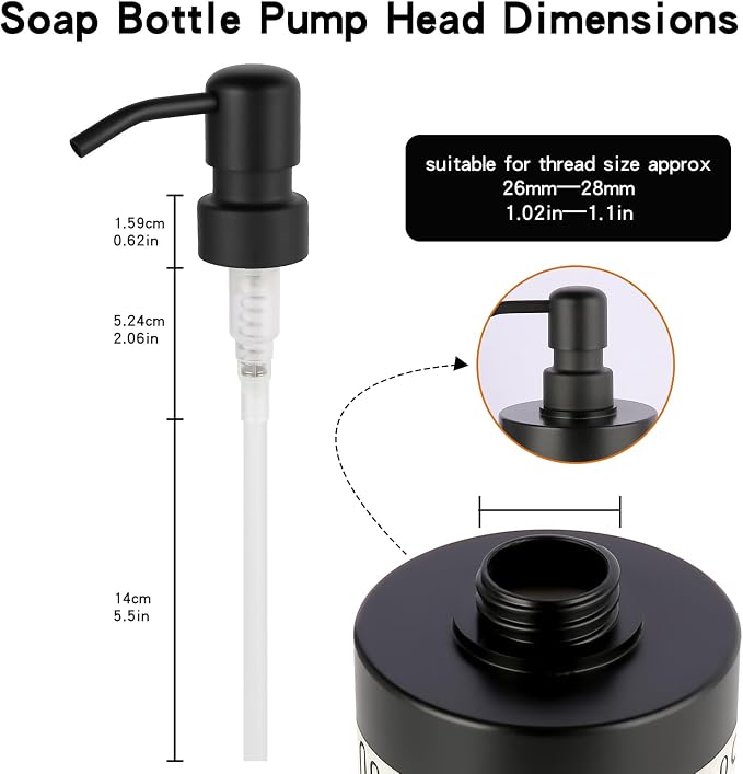 Stainless Steel Black Soap Dispenser Pump, 28MM Soap Pump Replacement - Image 2