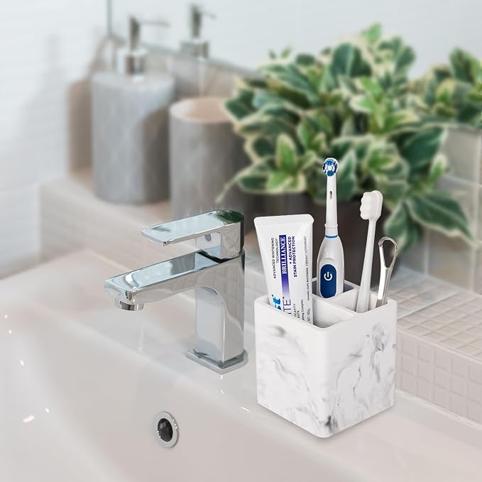 Diatomite Toothbrush Holders Tooth Brush Organizer, 2 Pack, Marble White | - Image 2