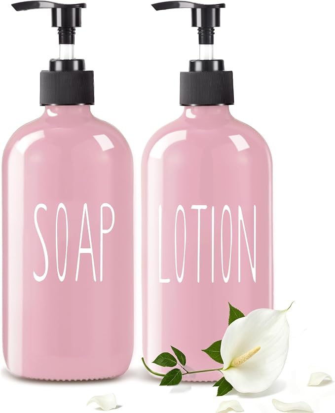 COHOSEGE Glass Soap Dispenser Set 2 Pack, 16 Oz Hand Soap Dispenser by COHOSEGE