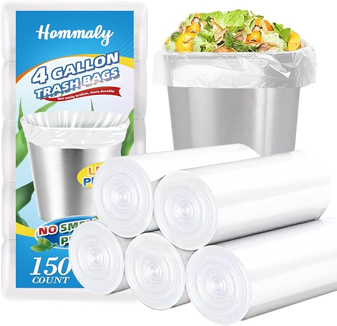 Hommaly 4 Gallon 150pcs Small Clear Trash Bags Strong Clear Garbage Bags by HOMMALY