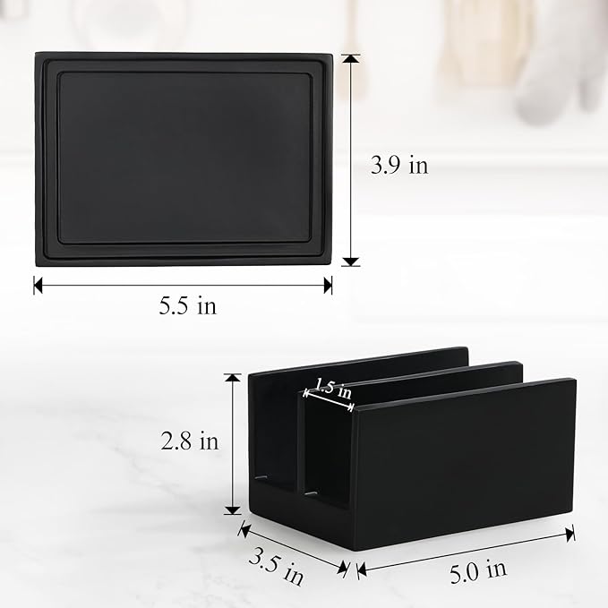 Luxspire Kitchen Sponge Holder wtih Drain Tray, 2 Compartment, Matte Black - Image 5
