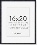 Fun Memories 16x20 Picture Frame - Black Oak Wood Poster Frame with Mat for 11x14, Tempered Glass, Easy to Hang